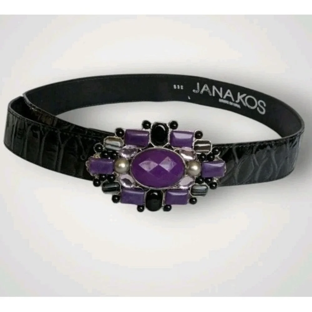 Jana Kos Belt Leatherock Buckle Rhinestones Chunky Fashion Purple Funky Cute S32